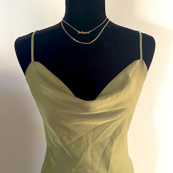 FOREVER21 | Women’s Sage Satin Asymmetrical Midi Slip Dress with Side Slit Small - Picture 4 of 9